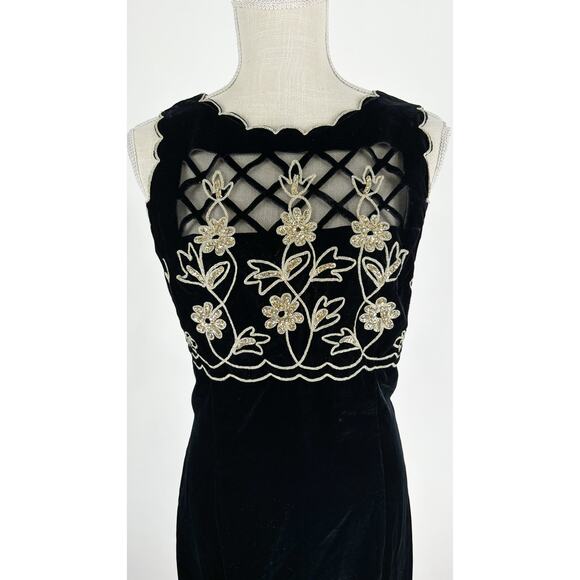 Vintage Scott McClintock Scalloped Velvet Maxi Formal Dress Womens Size 10 Black - Picture 2 of 10